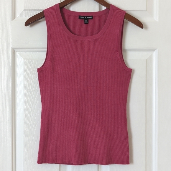 Cable & Gauge Y2K Vintage Ribbed Knit Form Fitting Scoop Neck Tank Top Pink M - Picture 1 of 9